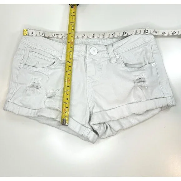 VANILLA STAR Jean Shorts Junior Teens Sz 1 White Distressed Cuffed Denim Frayed - Picture 7 of 7